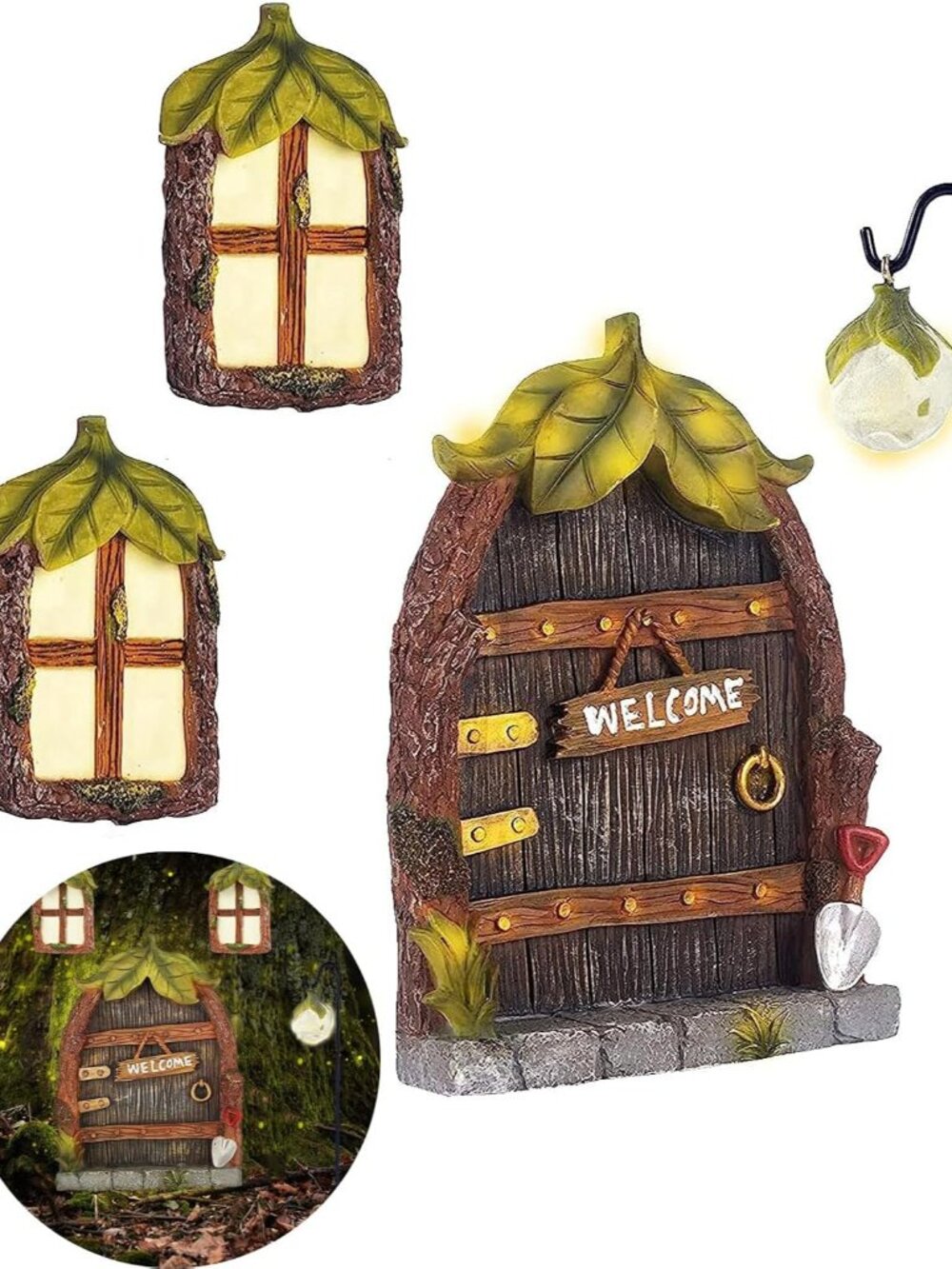 Miniature Fairy Garden Accessories Fairy Door and Windows for Trees, Glow in The